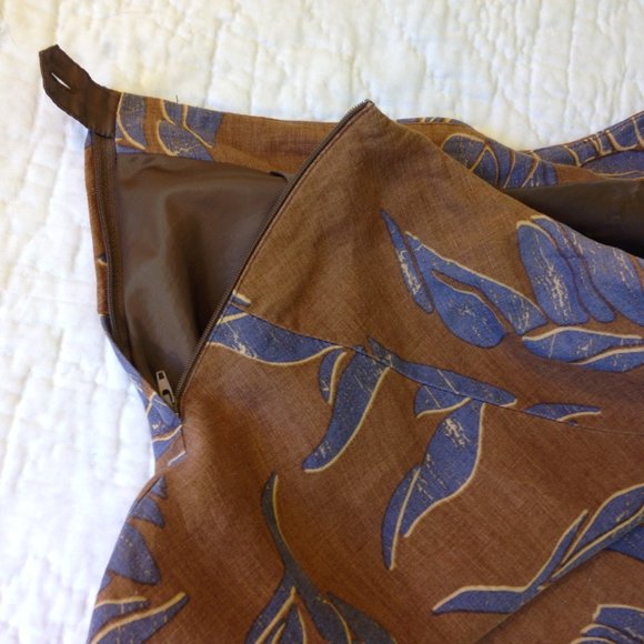 H&M Linen Flared Yoke Skirt Brown & Blue Floral - Picture 7 of 10